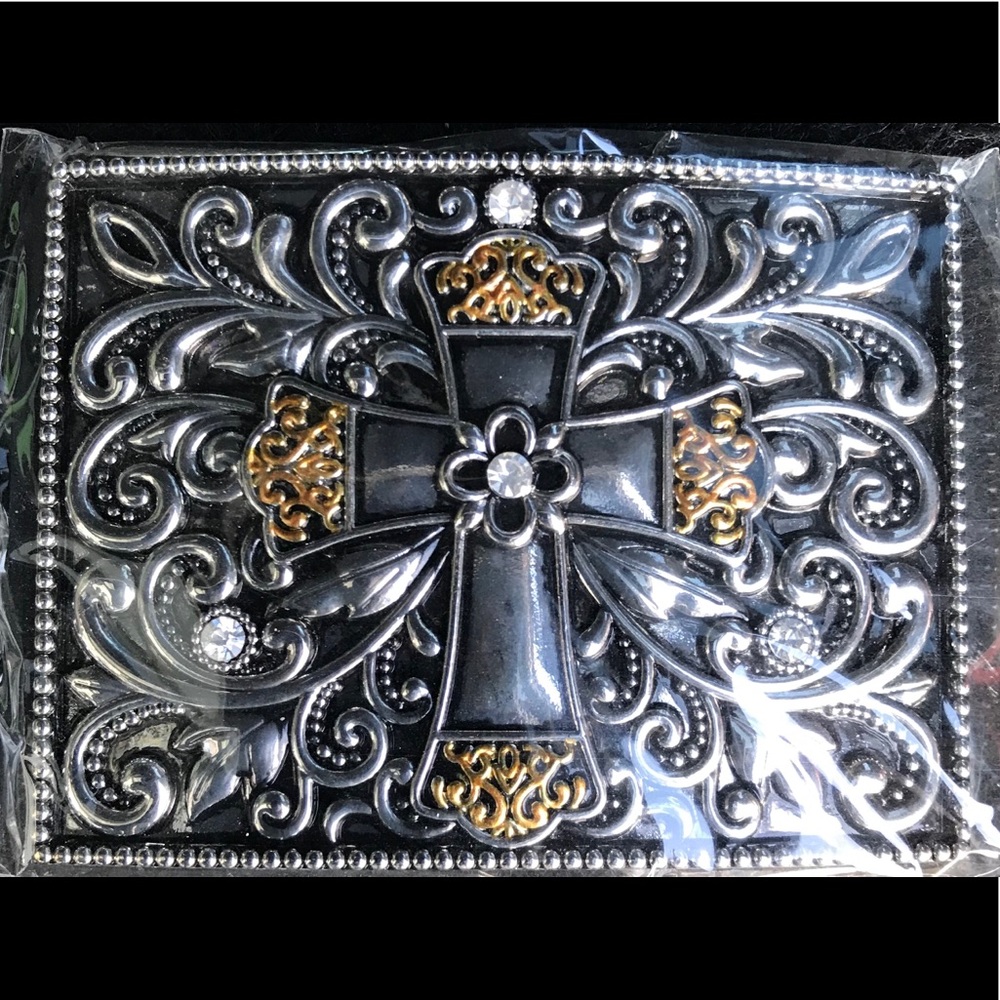 Rectangle Shaped Cross Two Tone Belt Buckle [NWT]
